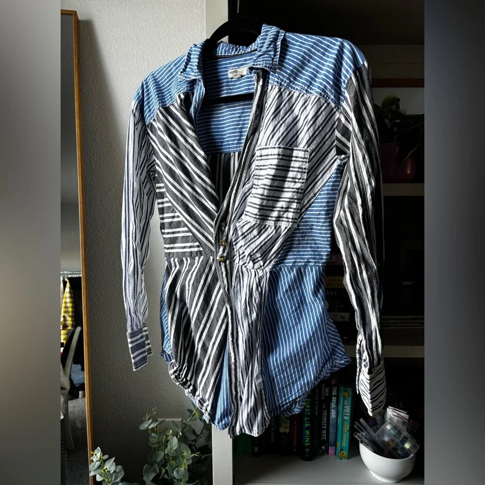 Anthropologie Pilcro Reworked Mixed Stripe Buttondown Shirt - Picture 4 of 7